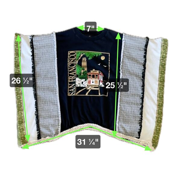 NWT Handmade  and Upcycled San Francisco Cable Car Poncho One Size 1-2 DAY SHIP - Picture 7 of 7